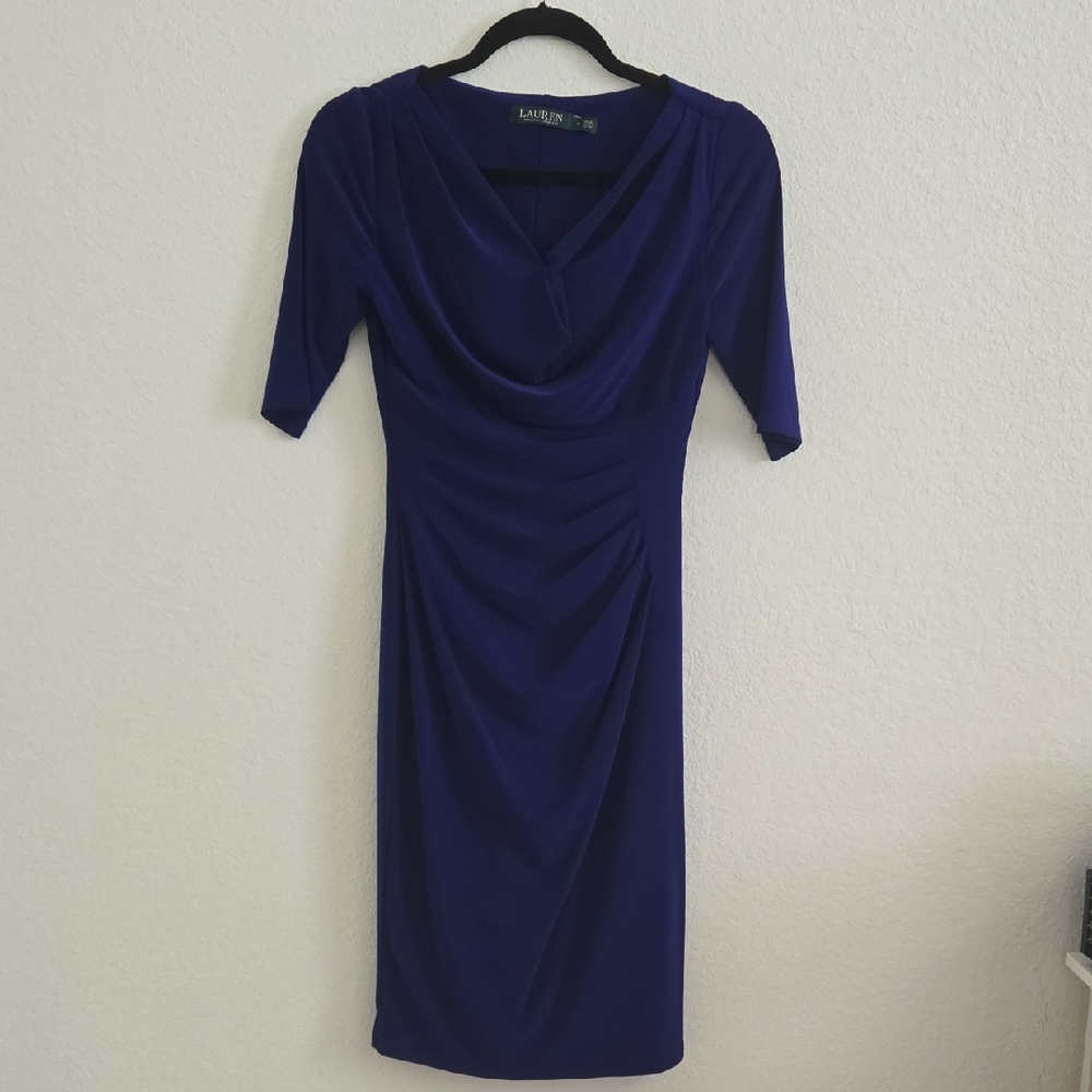 Lauren Ralph Lauren Women's Deep Blue Quarter Sleeve Dress
